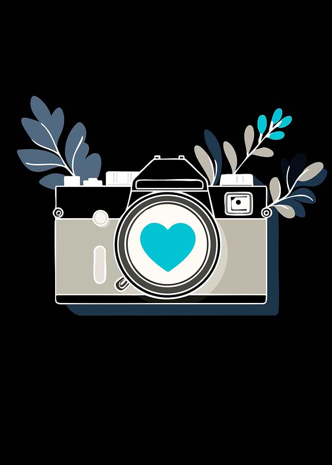 Retro Camera with Heart and Leaves