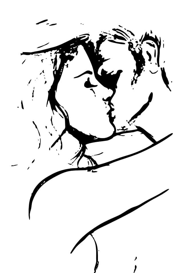 Couple kissing in black and white