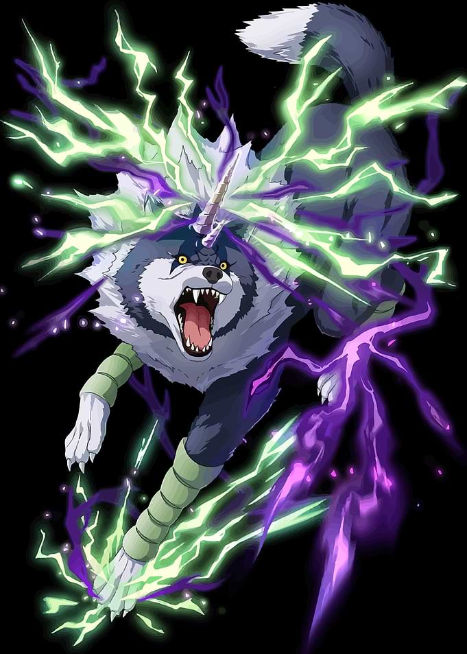 Wolf with Unicorn Horn and Lightning