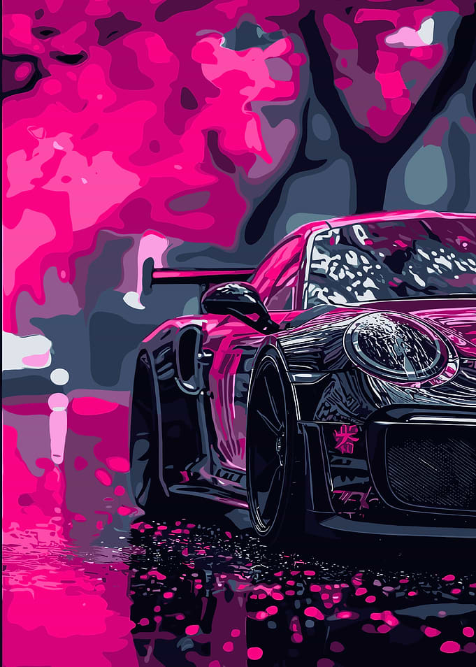 Pink Sports Car in Neon City