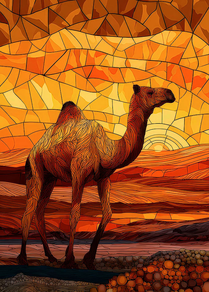 Stained Glass Camel at Sunset