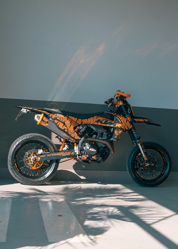 KTM Supermoto Motorcycle with Tiger Stripes