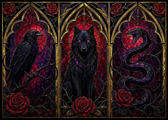 Gothic Stained Glass Animals and Roses