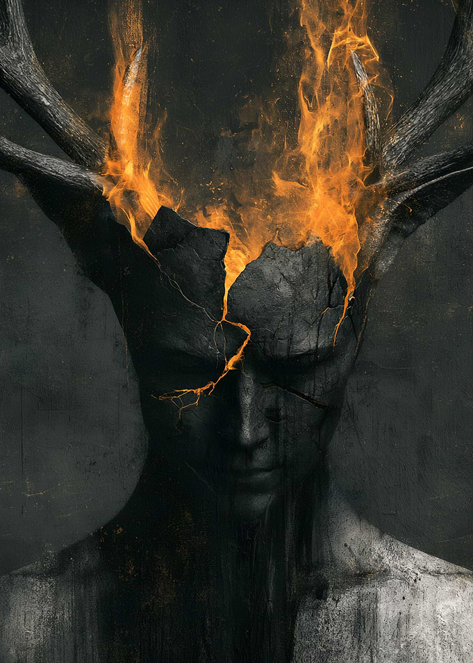 Fiery Demonic Figure with Antlers