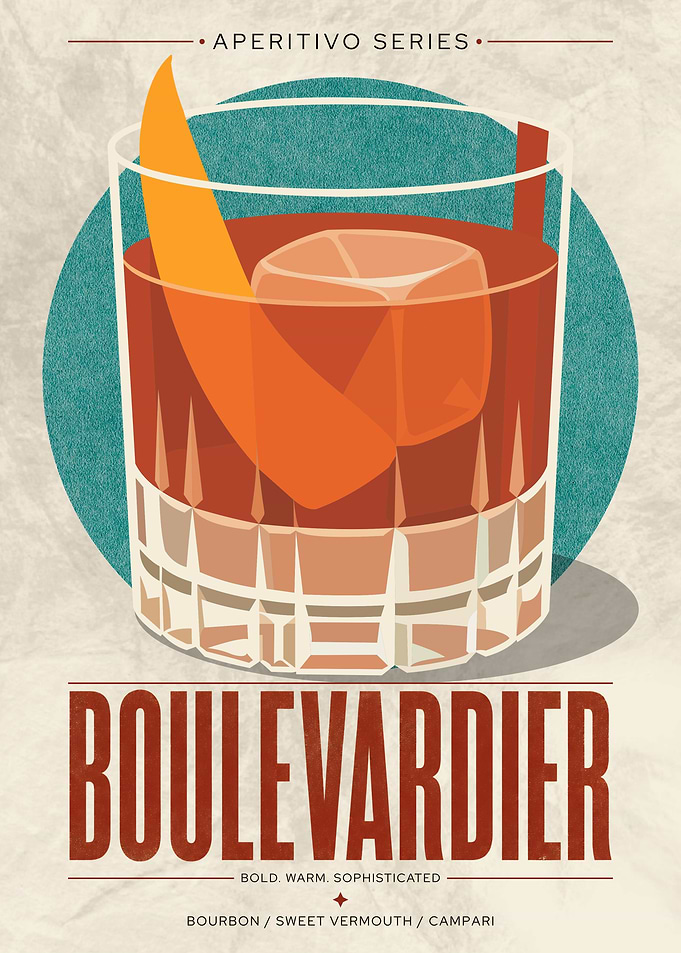 Boulevardier Cocktail Poster – Minimalist Aperitivo Wall Art Print