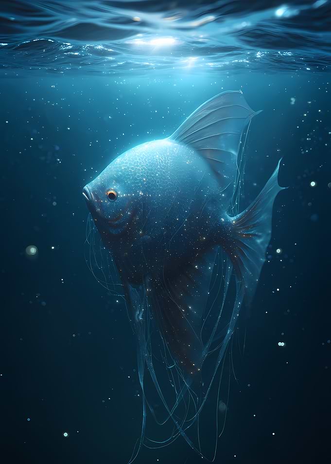 Angelfish in deep blue ocean