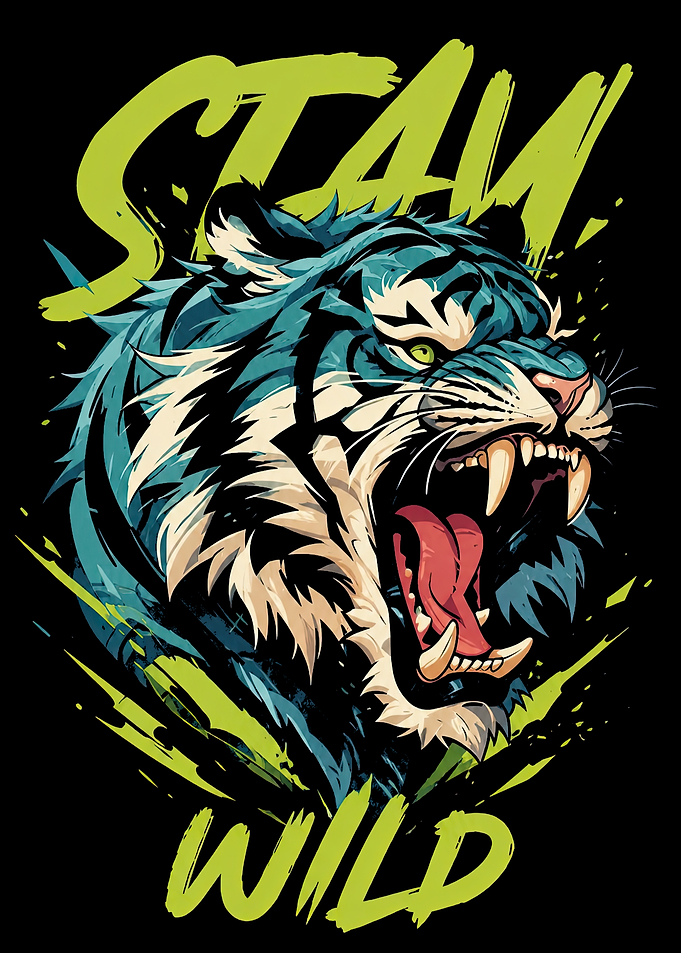 Roaring Tiger with 'Stay Wild' Text