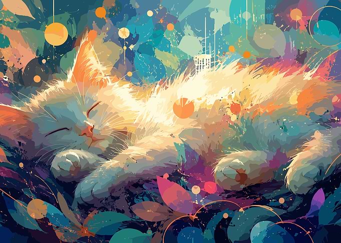 Sleeping Kitten in Abstract Floral Background