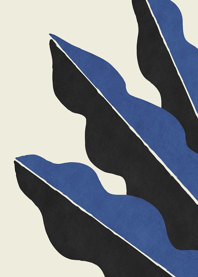Abstract Blue and Black Leaf Shapes