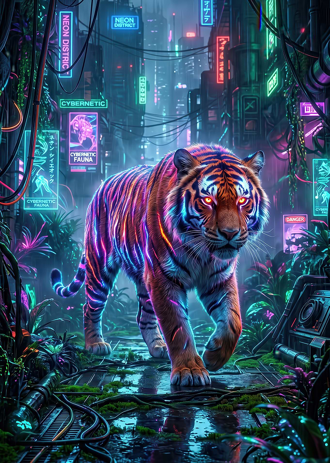 Cyberpunk Tiger in Neon City