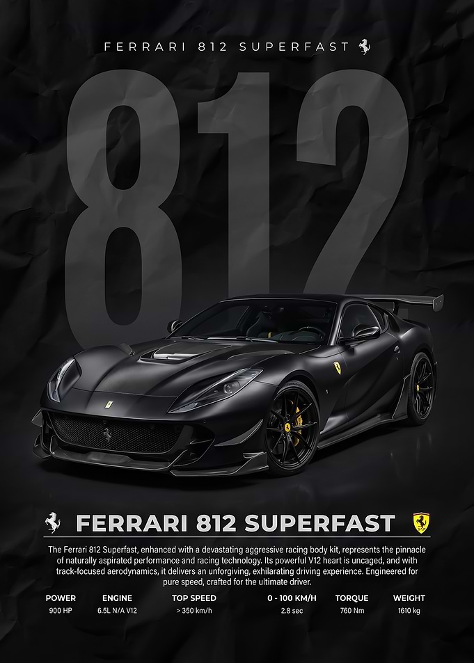 striking black Ferrari 812 Superfast Poster