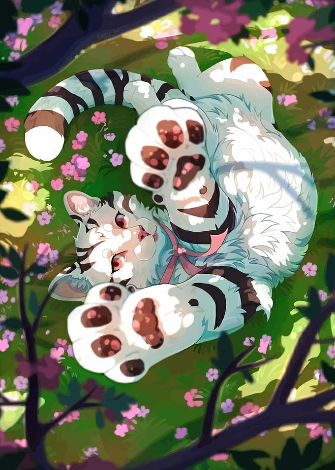 Cute Cat Lying in Flowers