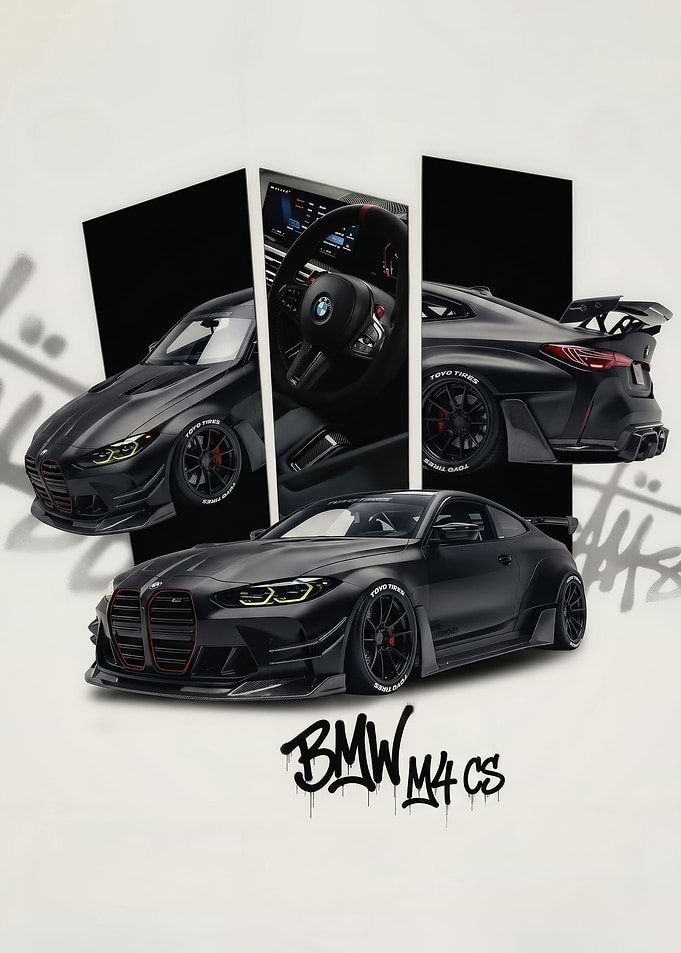 A dynamic black BMW M4 CS Car Poster