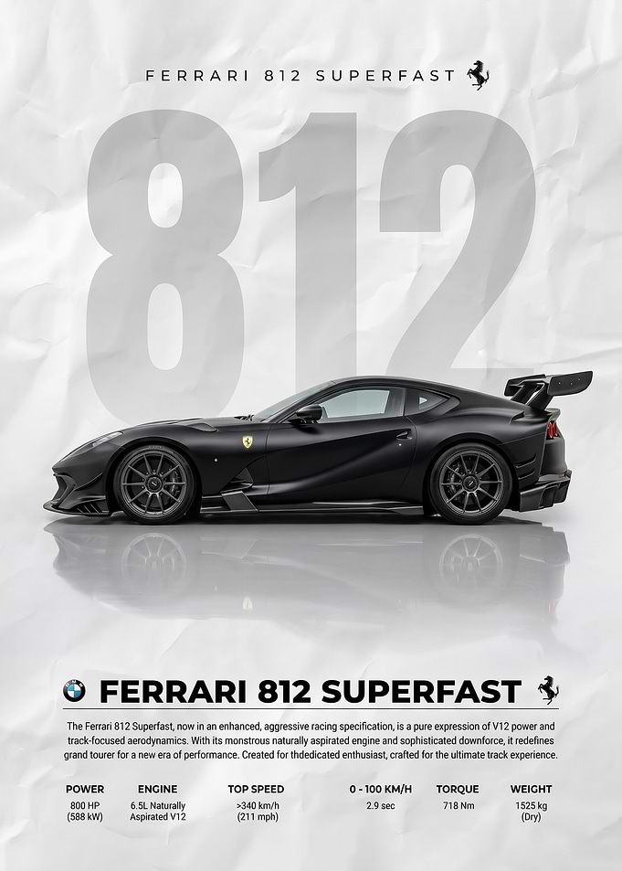sleek black Ferrari 812 Superfast Poster