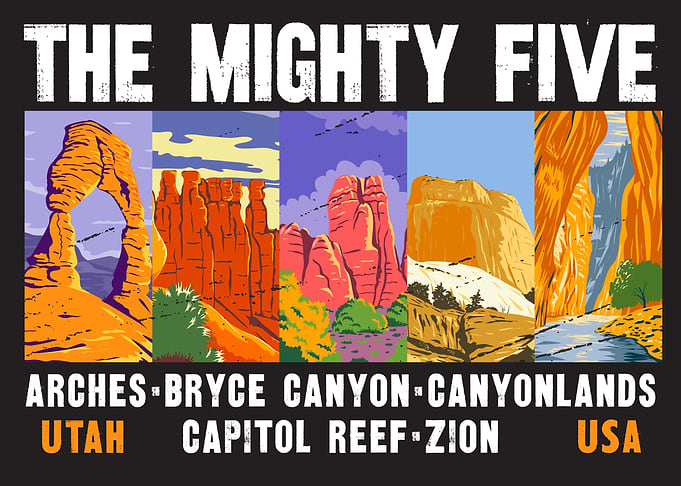 The Mighty Five National Parks Poster