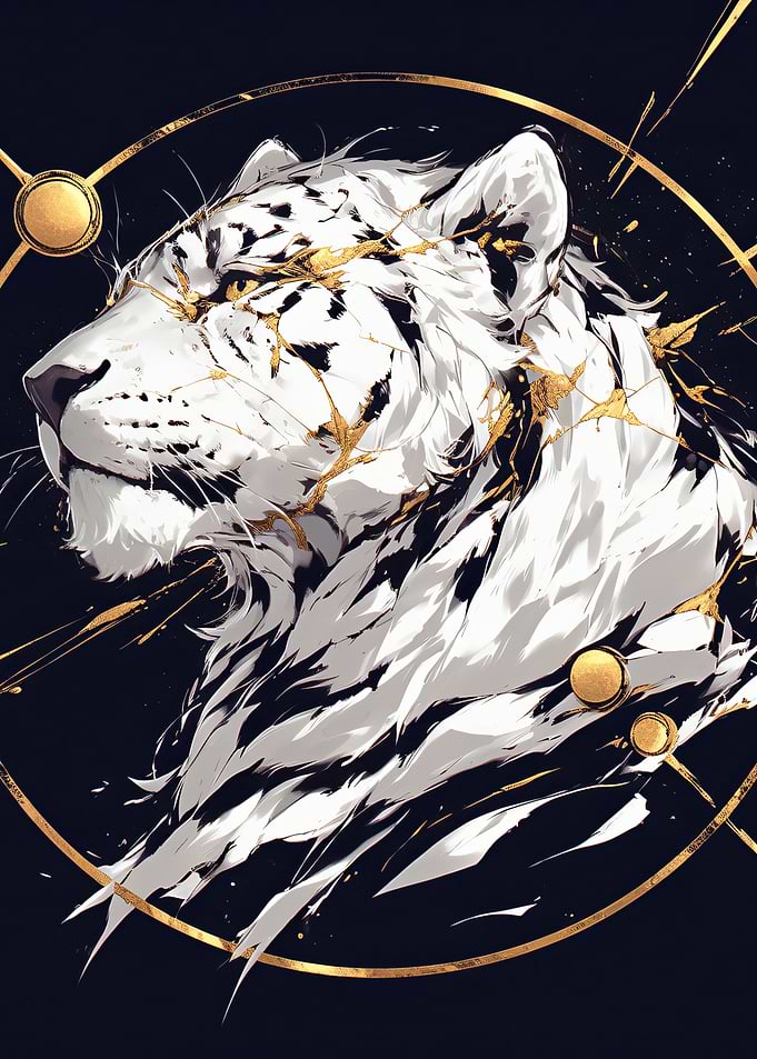 White Tiger with Gold Accents