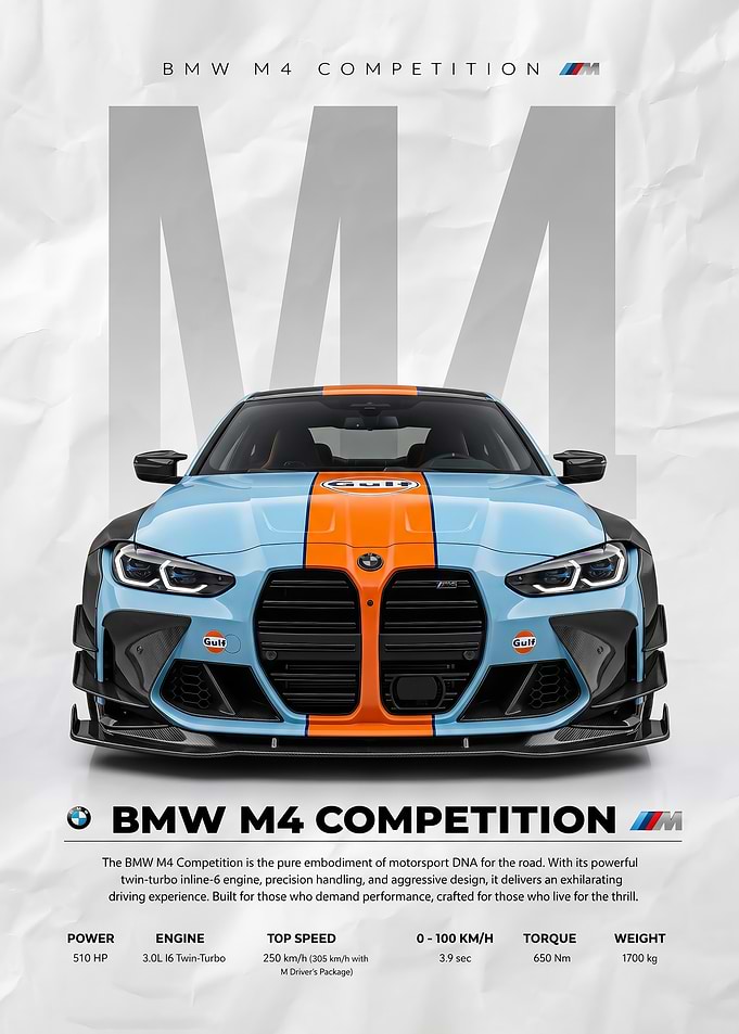 sleek BMW M4 Competition Gulf Livery