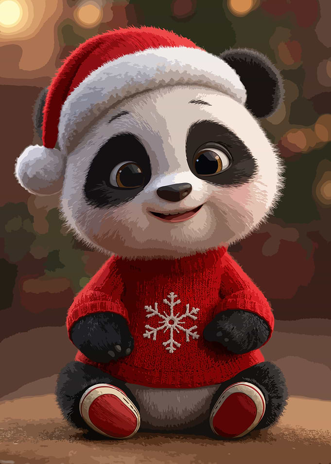 Cute Panda in Christmas Sweater