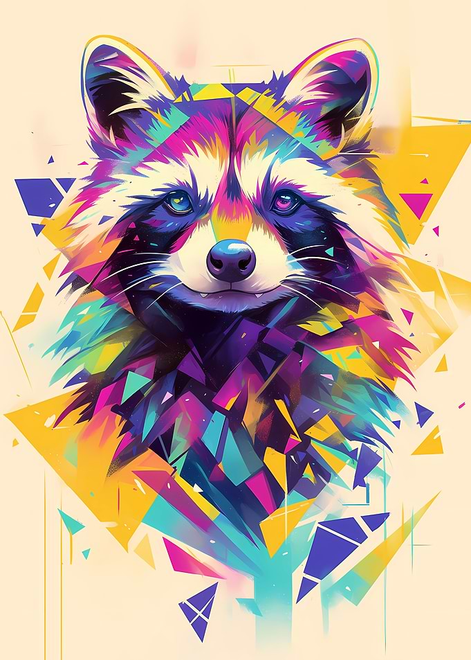 Colorful Geometric Raccoon Portrait