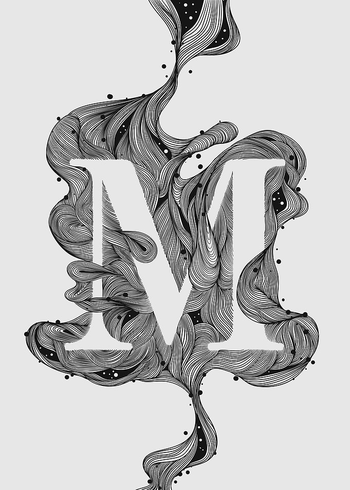 Monogram M with Abstract Swirls