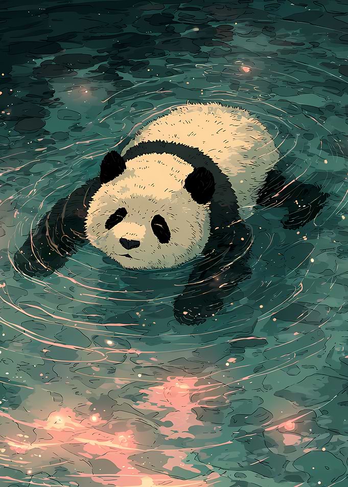 Panda swimming in water