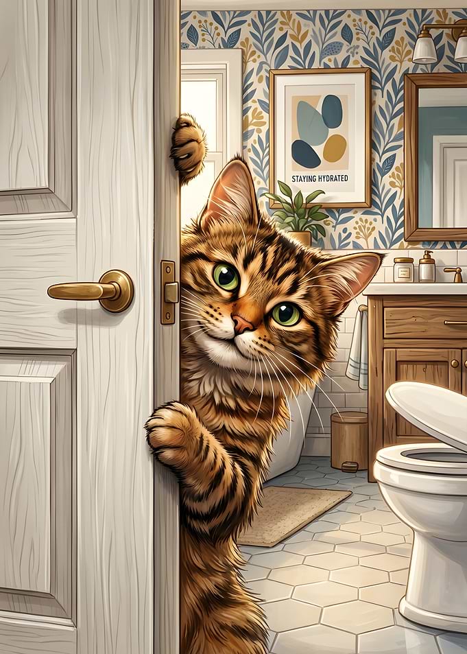 Curious Cat Peeking in Bathroom