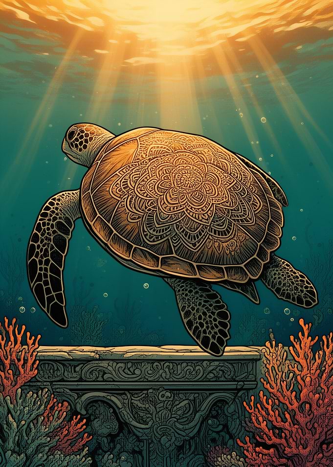 Sea Turtle with Mandala Pattern
