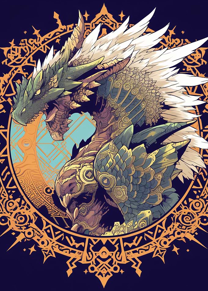 Dragon with Ornate Armor and Mandala