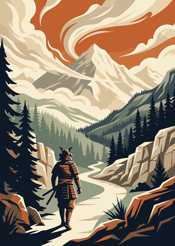 Samurai in Mountain Landscape