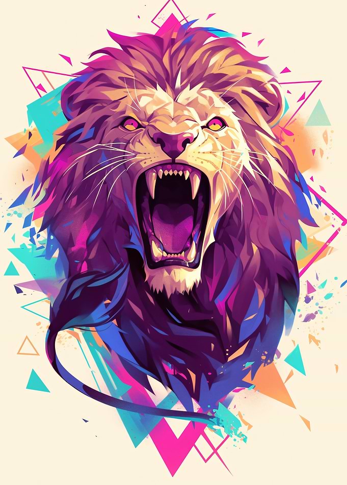 Roaring Lion with Geometric Shapes