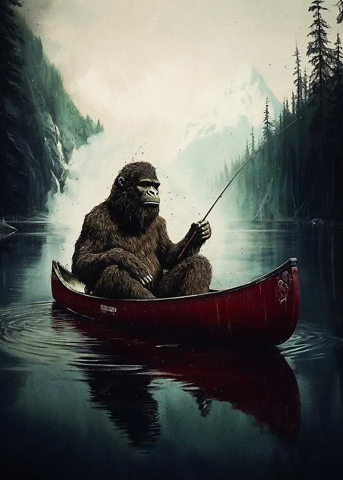 Bigfoot Fishing in a Canoe