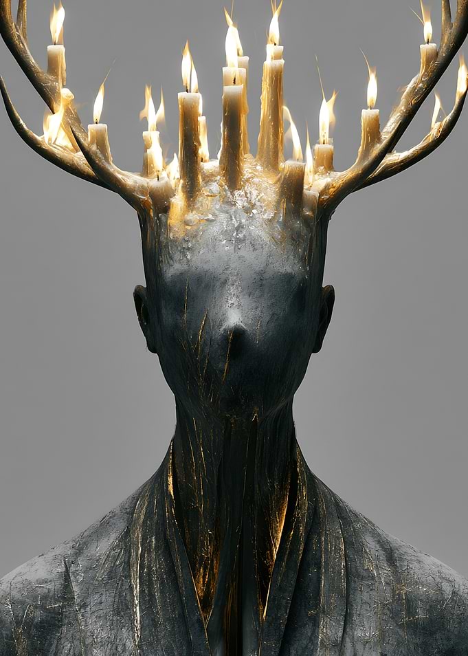 Figure with Candles on Antlers