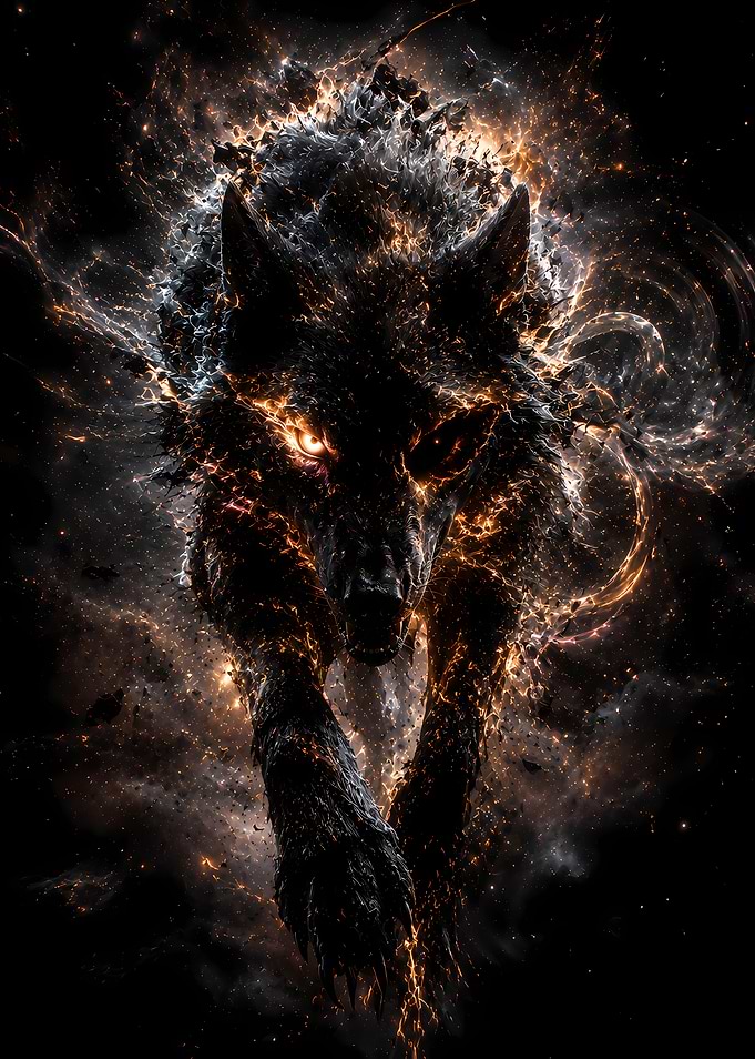 Fiery Wolf in Cosmic Nebula
