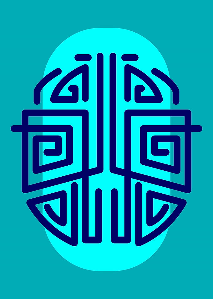 Cyber-Tribal Totem: Geometric Azure Shield