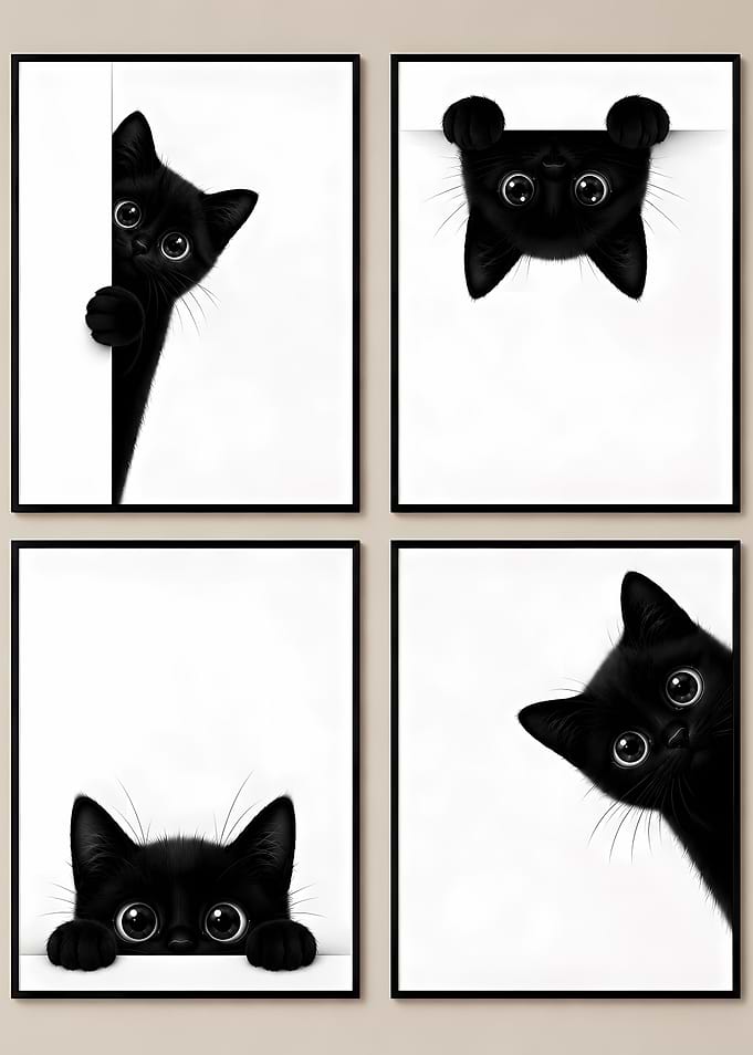 Four Cute Black Kittens Peeking
