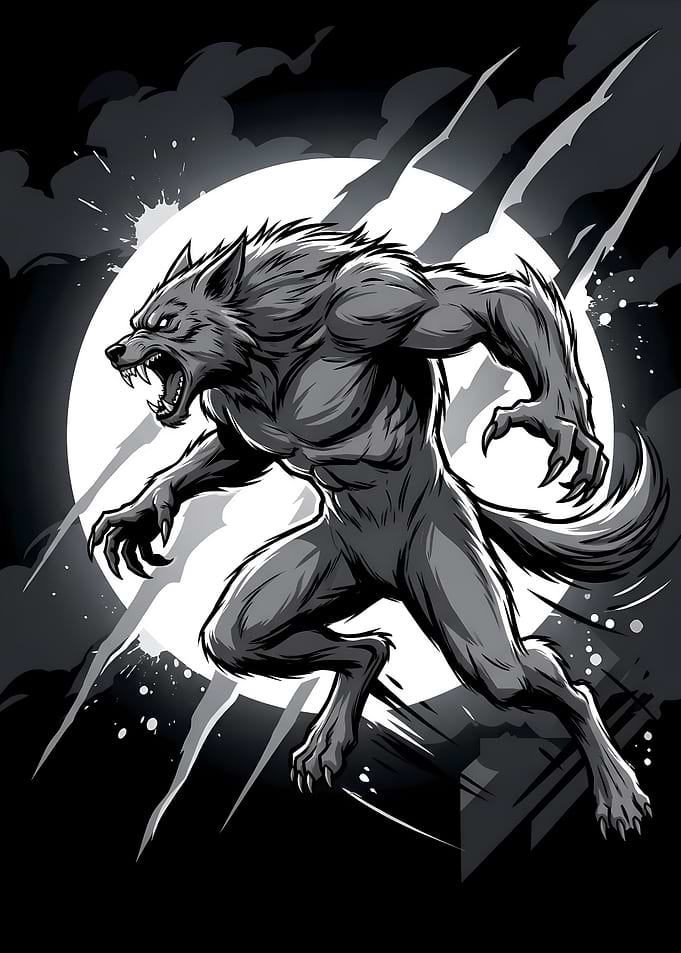 Aggressive Wolfman Noir Style Wall Art