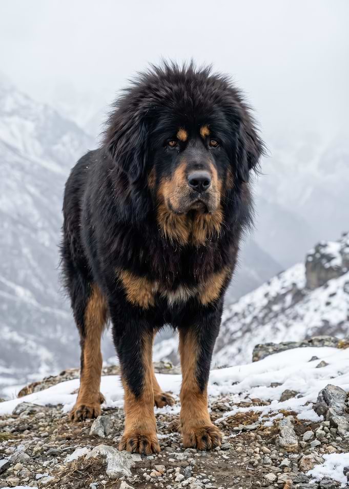 Tibetan Mastiff in Snowy Mountains