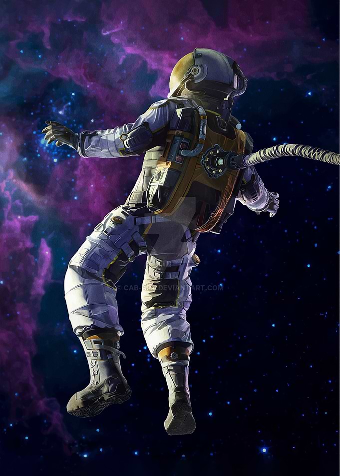 Astronaut floating in nebula
