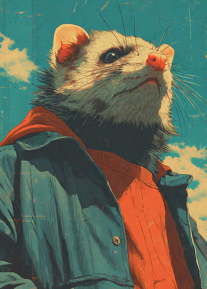 Opposum in a Jacket Looking Up Retro