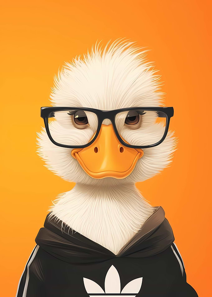 Geeky Duck Wearing Glasses and Hoodie