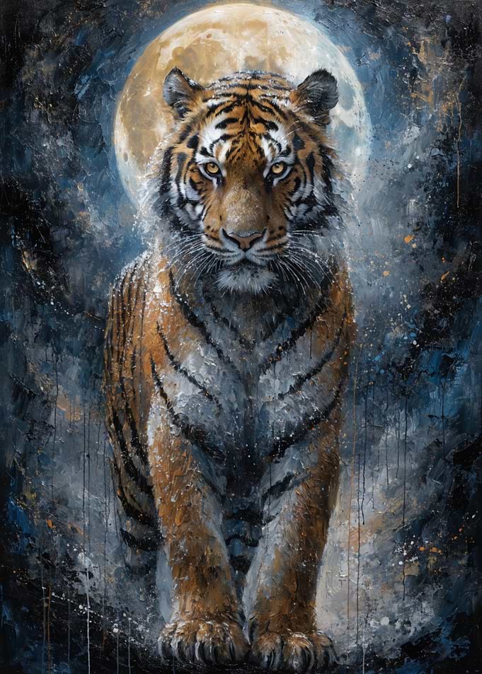 Tiger in front of the moon