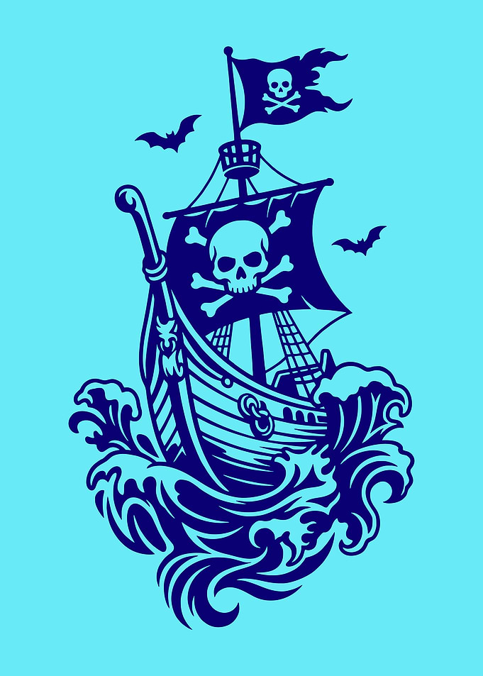 Pirate Ship with Jolly Roger