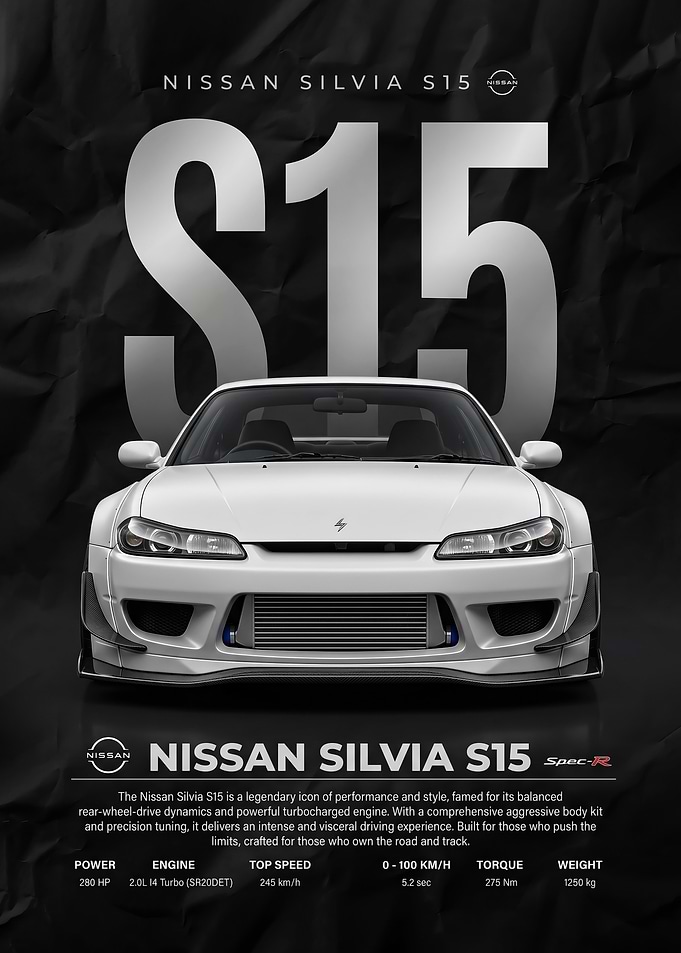 striking white Nissan Silvia S15 Spec-R Poster