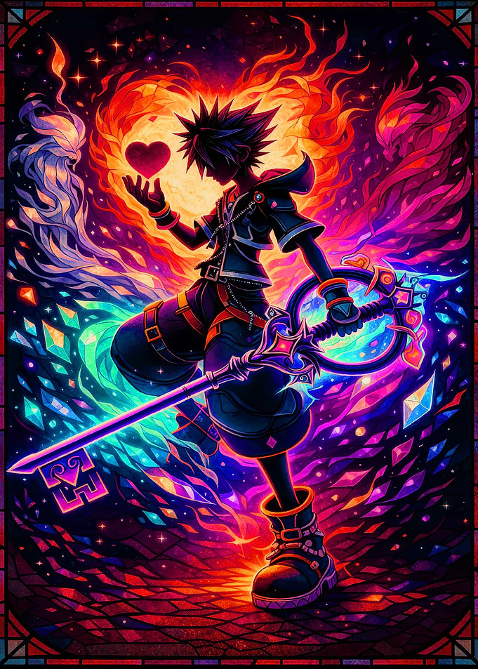 Sora Holding a Heart with Keyblade