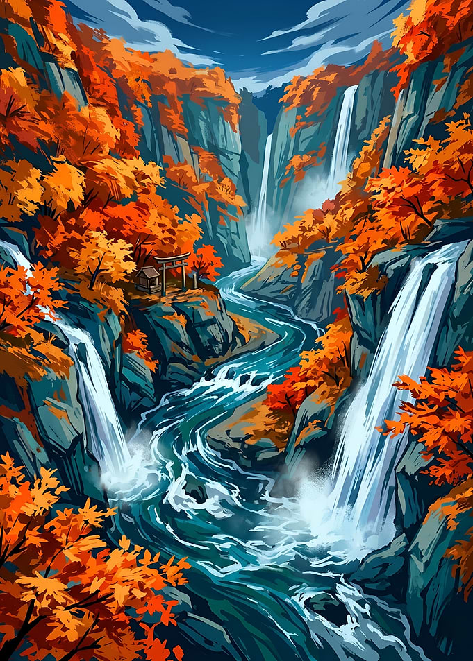 Majestic Japanese Shrine River Vector Art