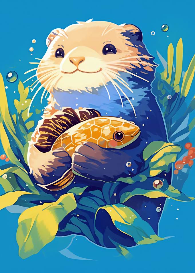 Cute Otter Holding a Fish