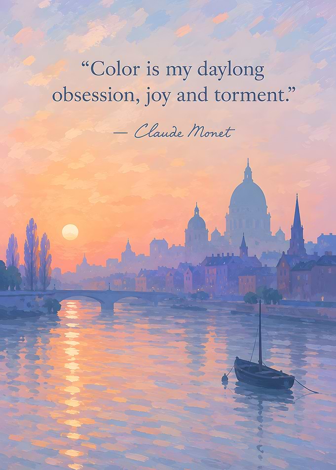 Monet Quote on Cityscape Sunset