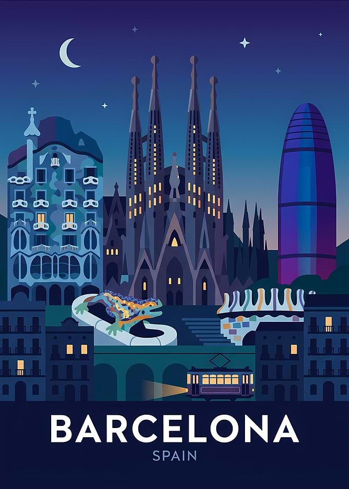 Barcelona Cityscape at Night