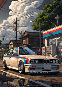 Retro BMW M3 E30 on Wet Street