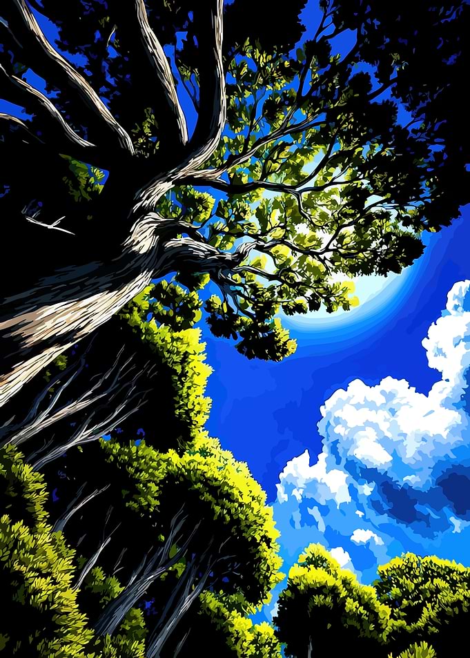 Anime Style Forest Canopy and Sky